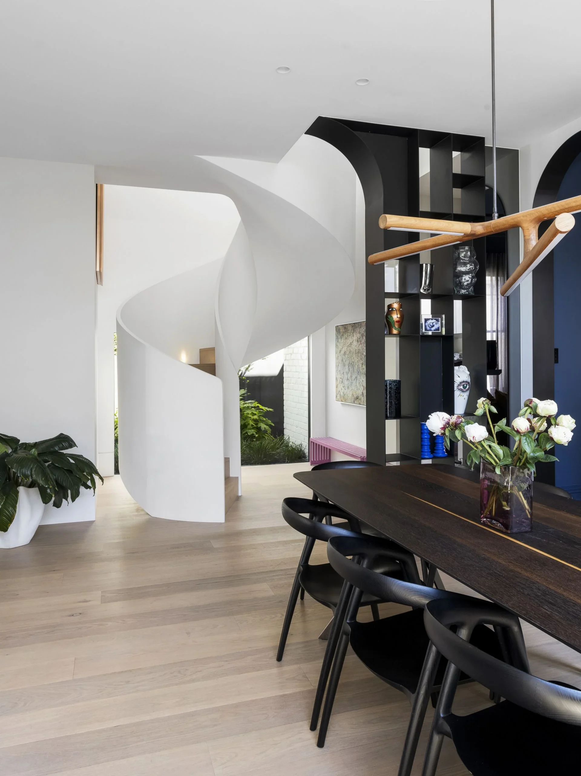 Modern interior with spiral staircase